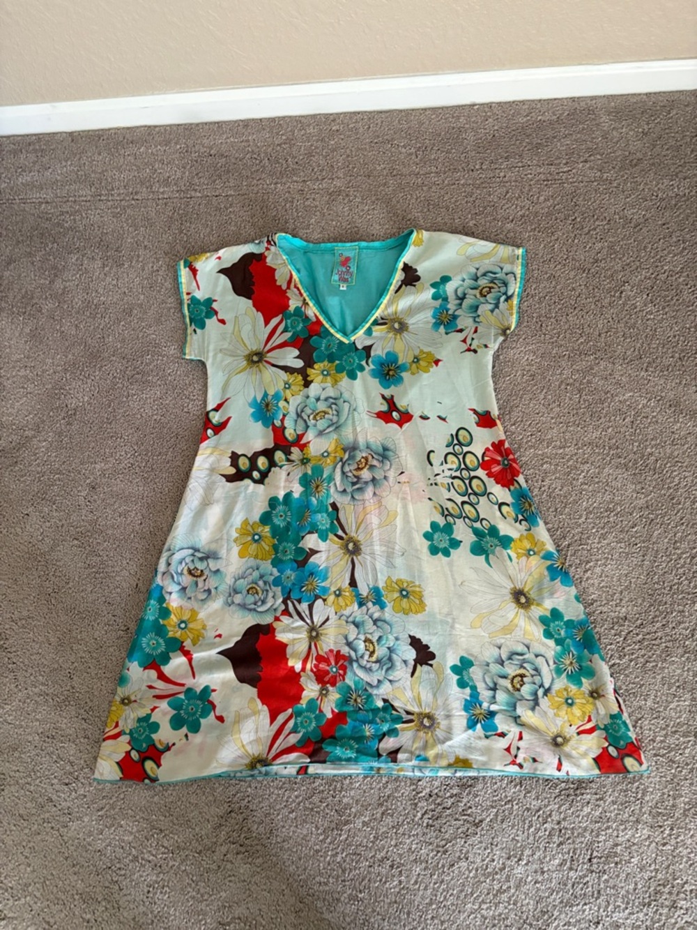 Johnny Was Multicolor Floral V-Neck Dress size S  great as bathing suit cover - Picture 3 of 5